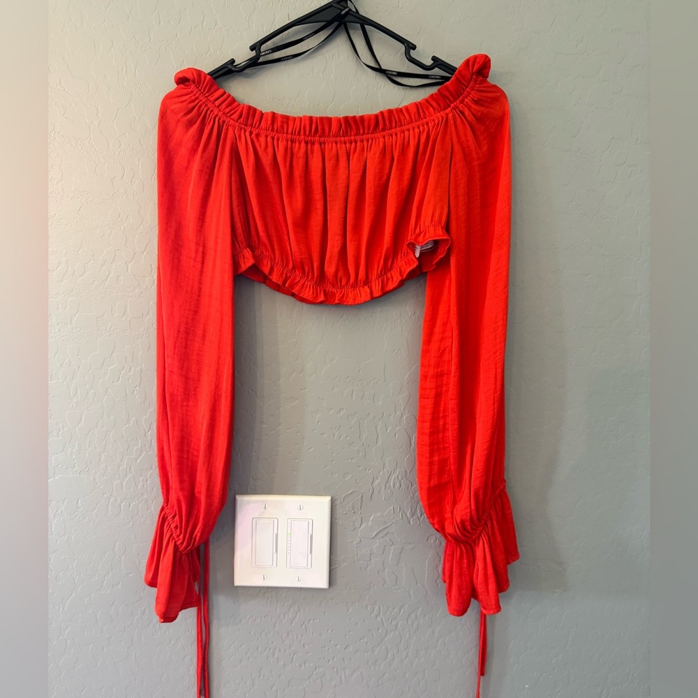 Forever 21 Red Off-Shoulder Crop Top